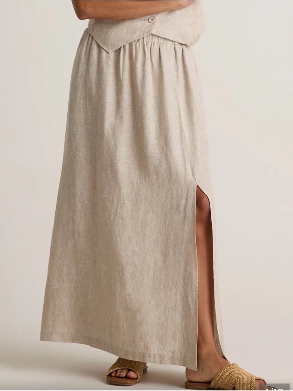 Quince Beige Linen Maxi Skirt with Side Slit